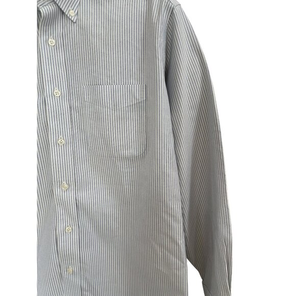 L.L.Bean Men's Button Down Long Sleeve Collared White and Blue Striped Shirt Siz - Picture 3 of 15